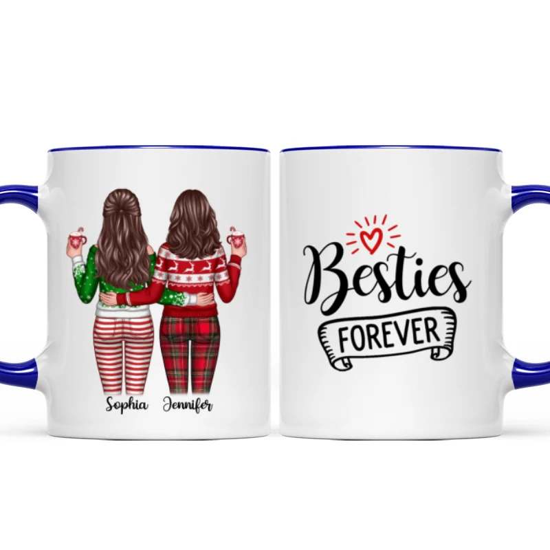 Besties Sisters Forever Christmas Besties Standing Back View Personalized Mug - Image 3