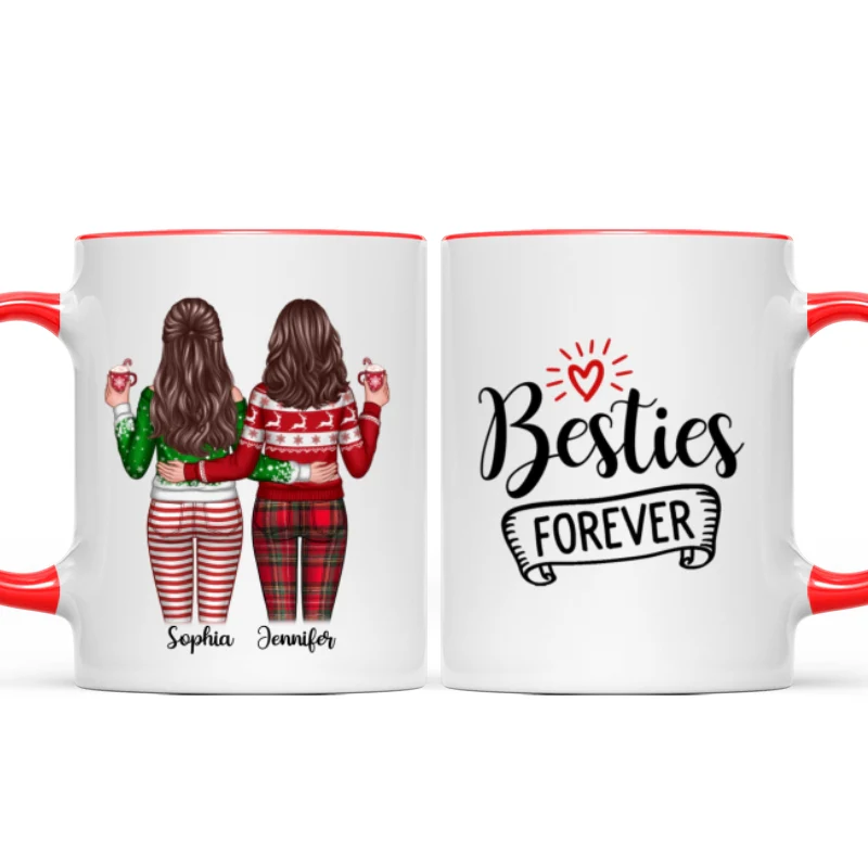Besties Sisters Forever Christmas Besties Standing Back View Personalized Mug - Image 4
