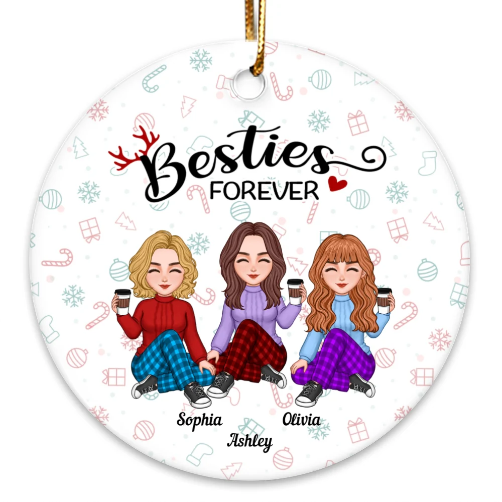 Besties Sisters Forever Christmas Colorful Cute Besties Personalized Circle Ornament - Image 6