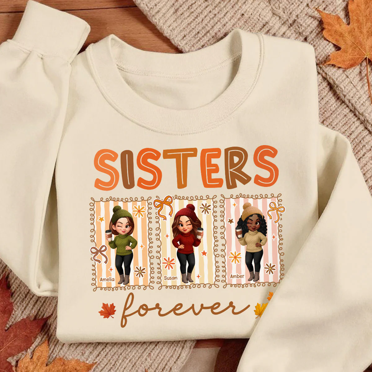 Besties Sisters Forever Fall Season Coquette Bow Personalized Sweatshirt - Image 3