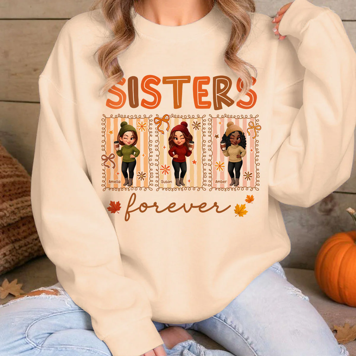 Besties Sisters Forever Fall Season Coquette Bow Personalized Sweatshirt - Image 5