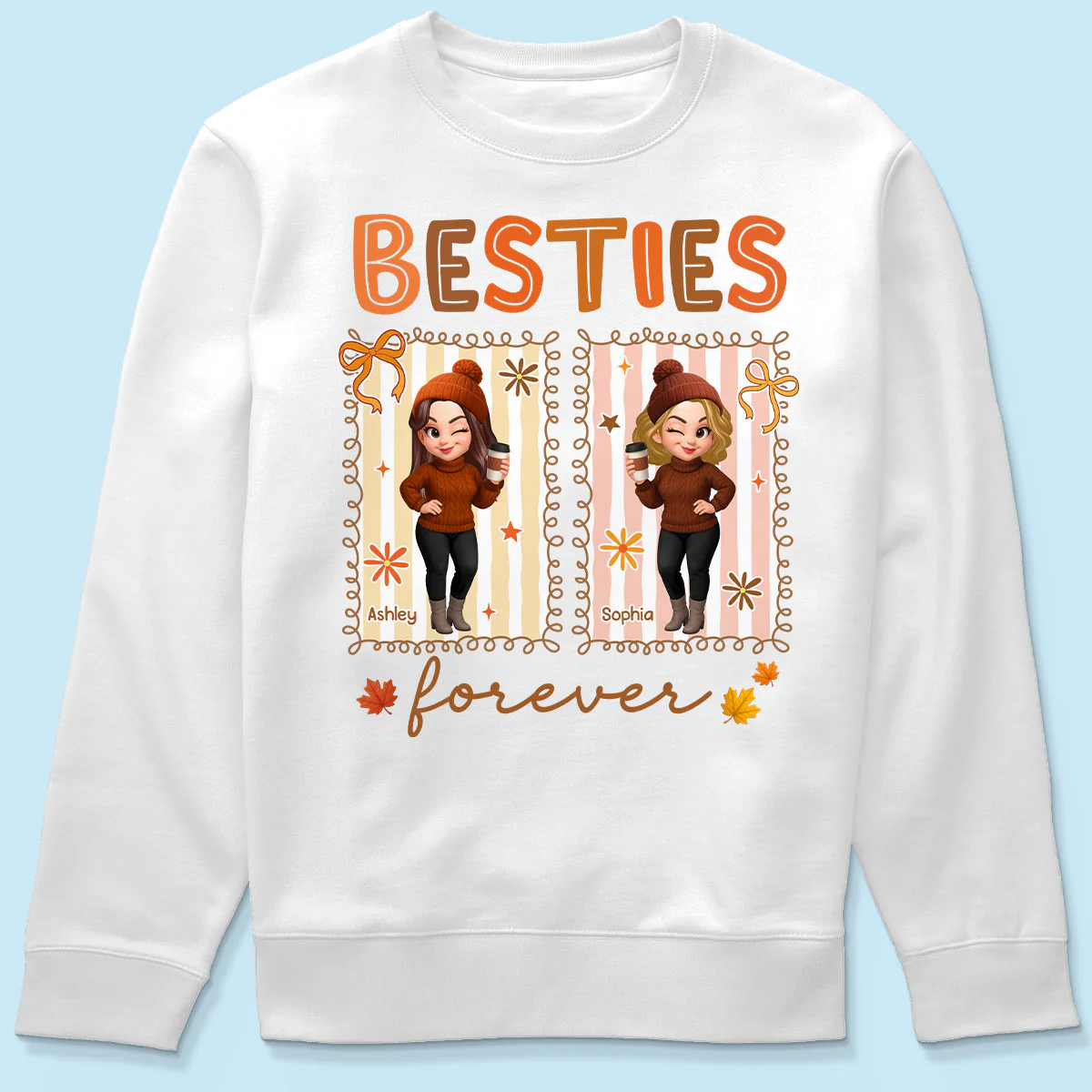 Besties Sisters Forever Fall Season Coquette Bow Personalized Sweatshirt - Image 7