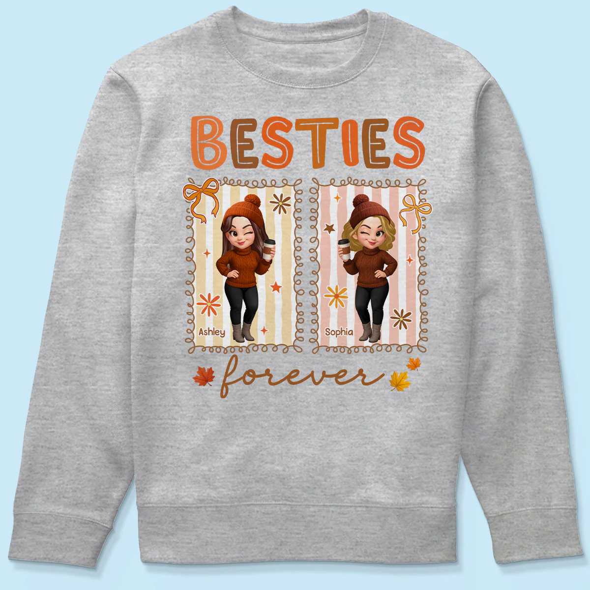 Besties Sisters Forever Fall Season Coquette Bow Personalized Sweatshirt - Image 9