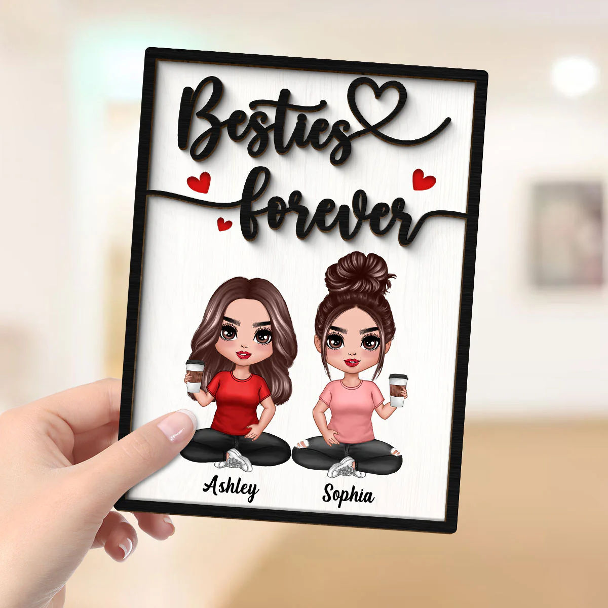 Besties Sisters Forever Gift For Best Friends Sisters Personalized 2-Layer Wooden Plaque - Image 4