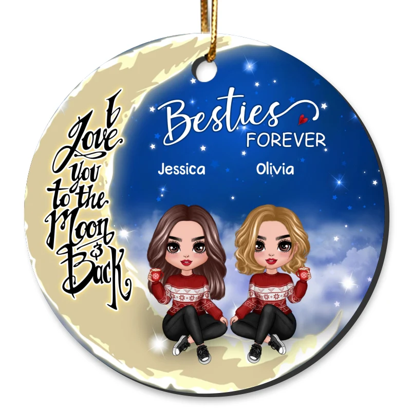 Besties Sisters Forever Sitting On Moon Personalized Circle Ornament - Image 5