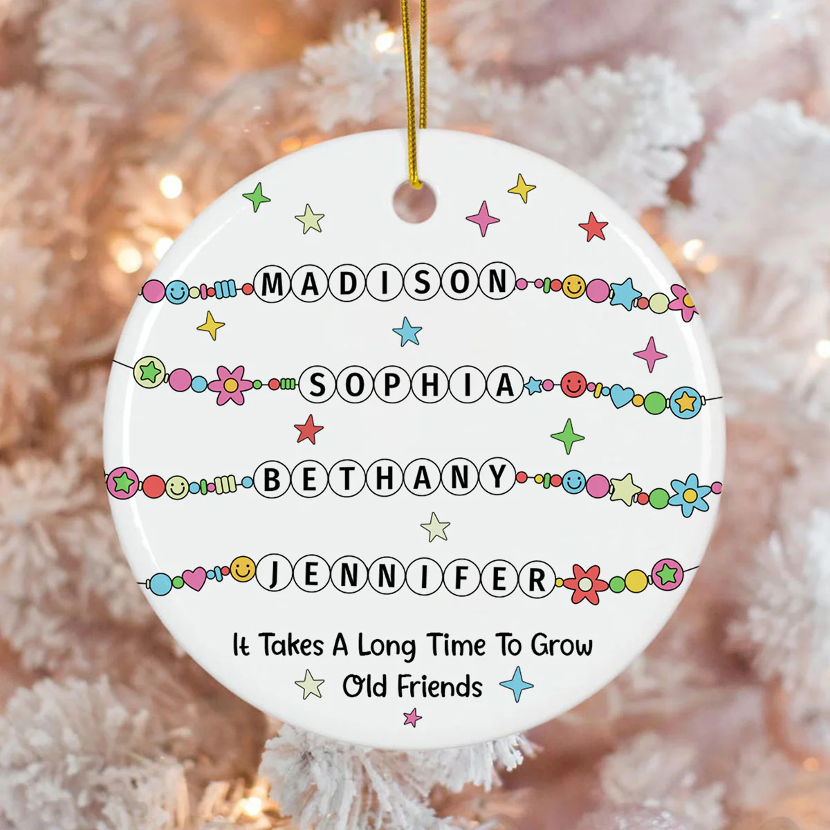 Besties Sisters Friends Bracelet Names Personalized Circle Ceramic Ornament - Image 4