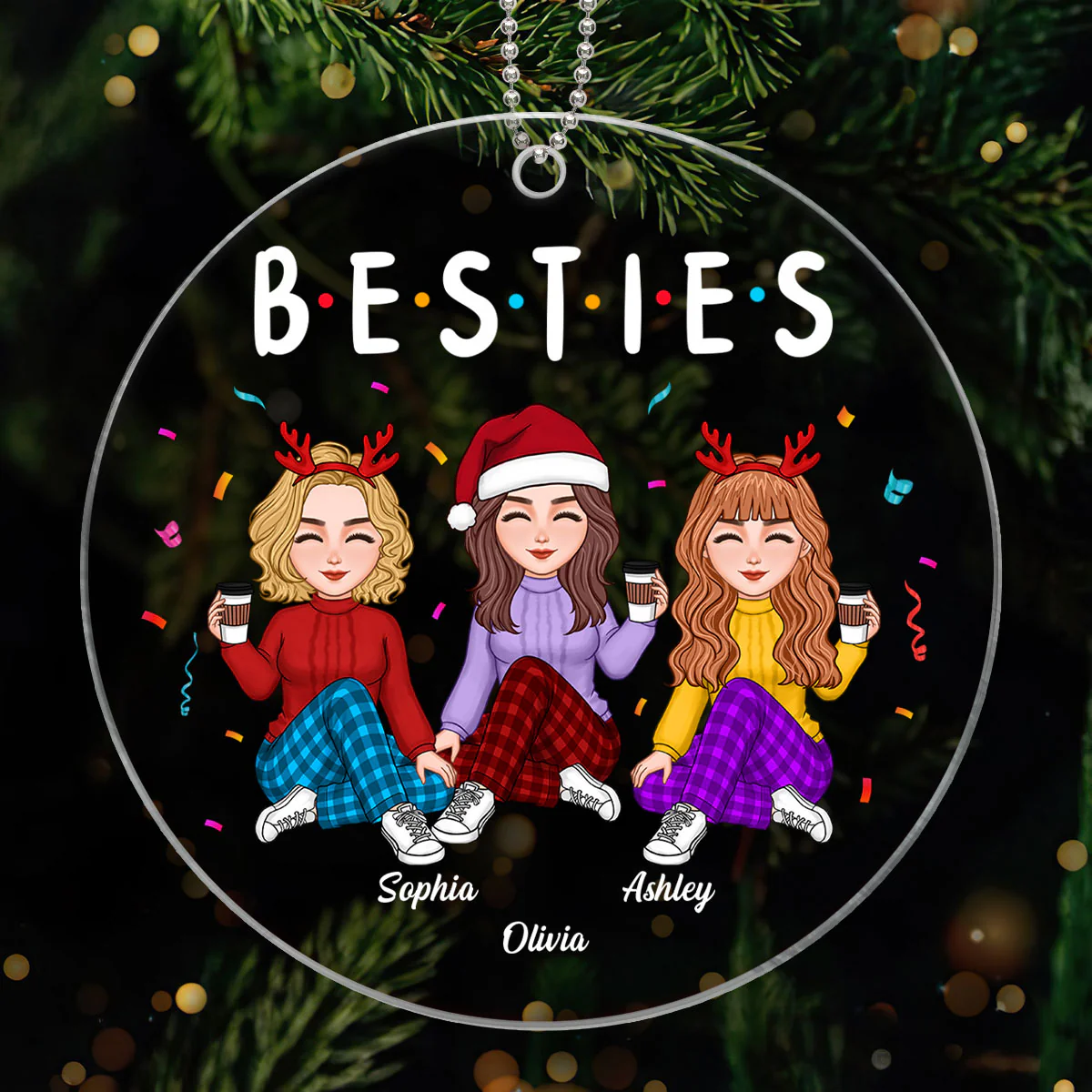 Besties Sisters Friends Sitting Colorful Personalized Acrylic Ornament