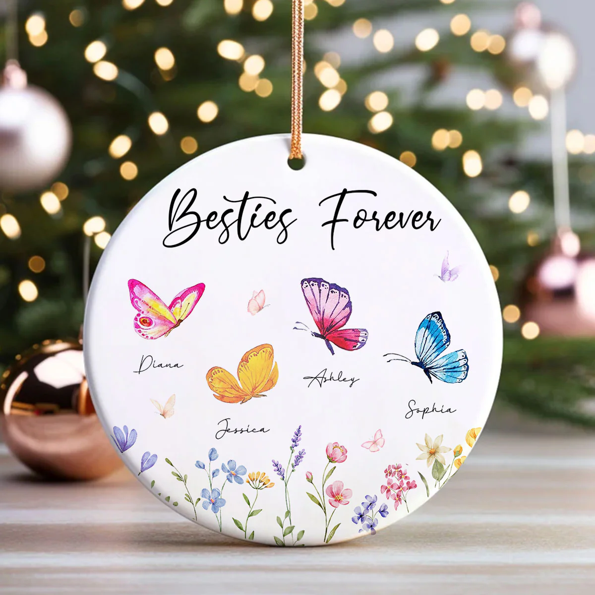Besties Sisters Grandma Mom Beautiful Butterflies Personalized Circle Ceramic Ornament - Image 5