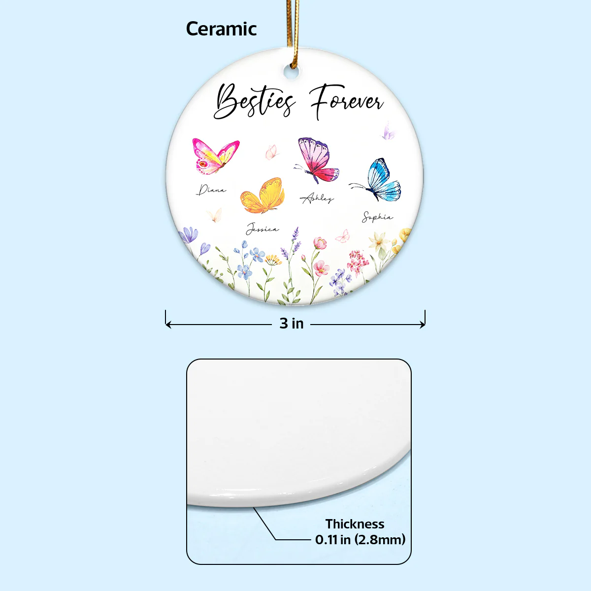 Besties Sisters Grandma Mom Beautiful Butterflies Personalized Circle Ceramic Ornament - Image 6