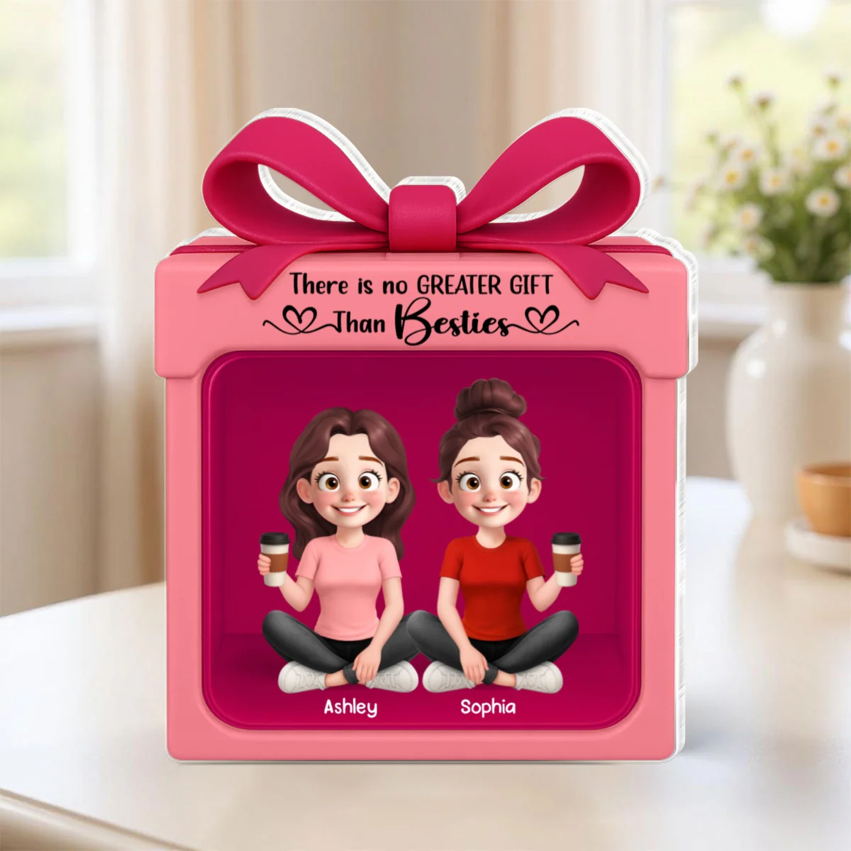 Besties Sisters Inside Gift Box 3D Effect Personalized Acrylic Block - Image 10