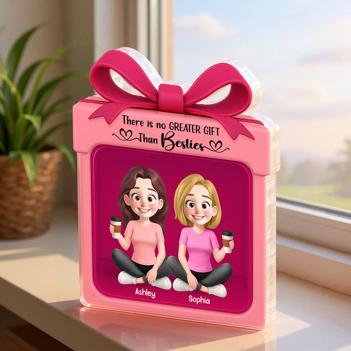Besties Sisters Inside Gift Box 3D Effect Personalized Acrylic Block - Image 2