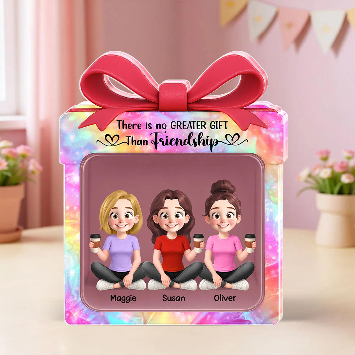 Besties Sisters Inside Gift Box 3D Effect Personalized Acrylic Block - Image 3