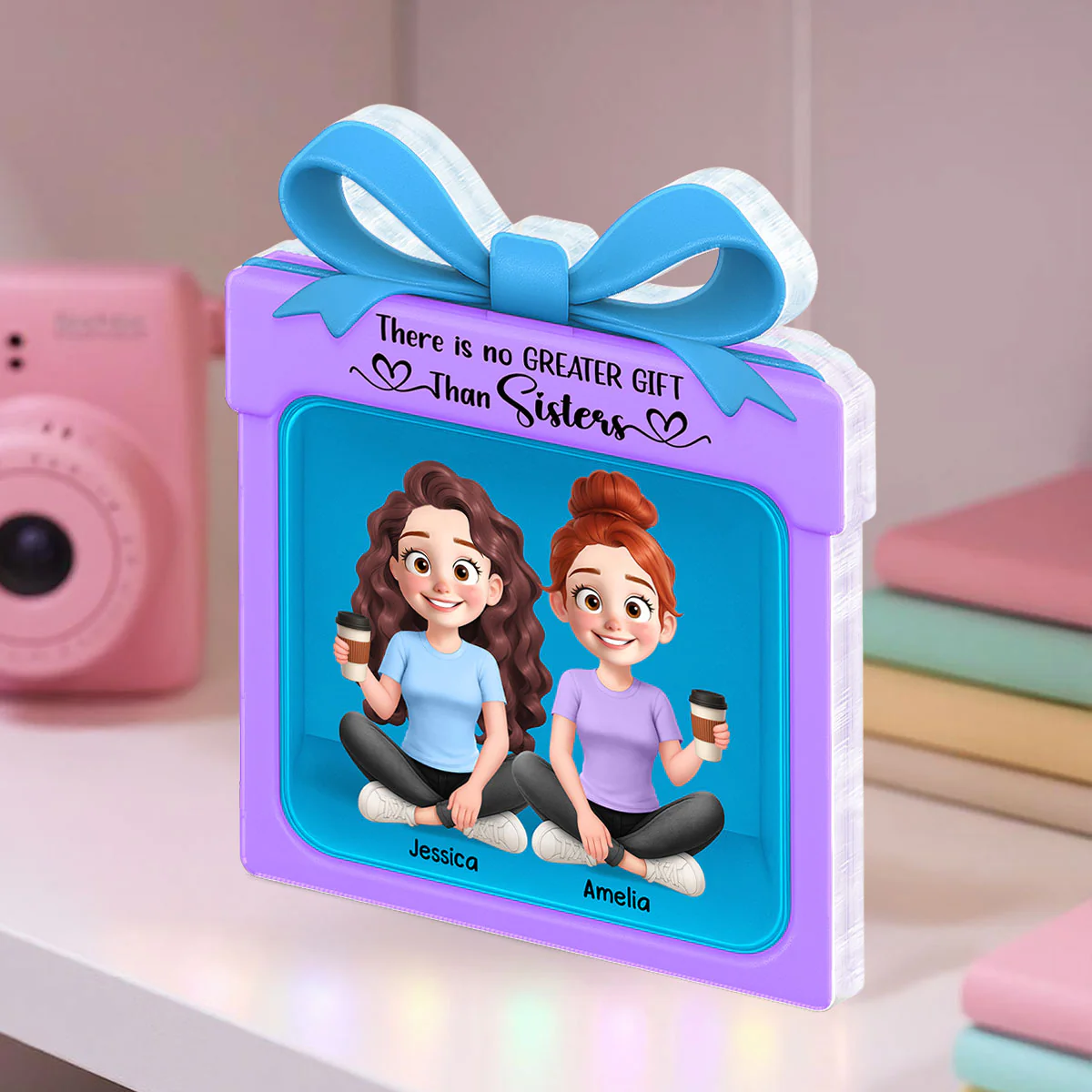Besties Sisters Inside Gift Box 3D Effect Personalized Acrylic Block - Image 4