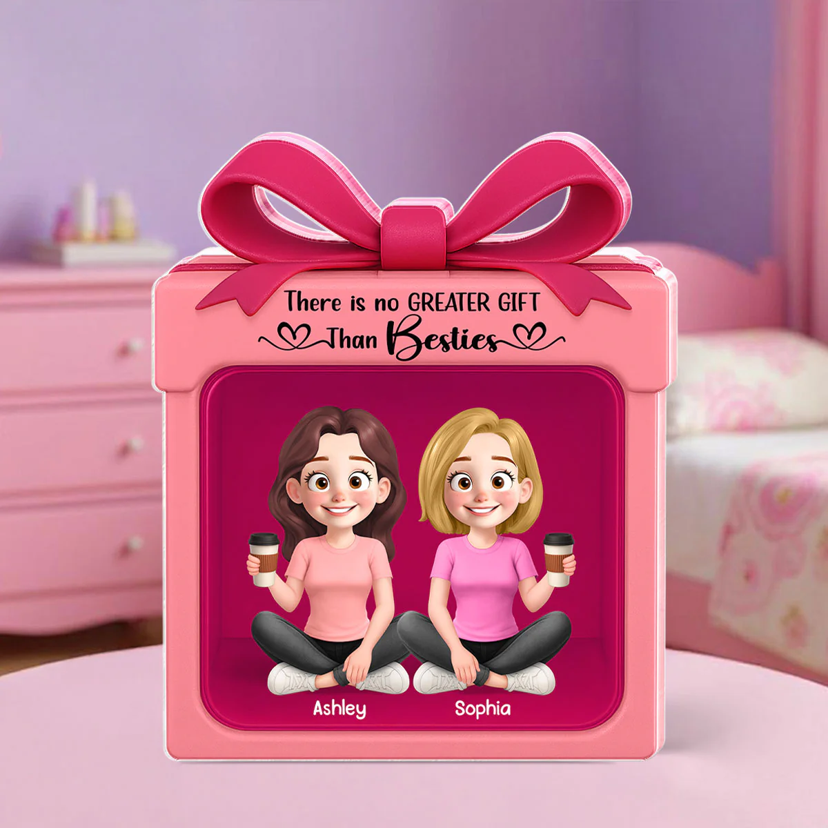 Besties Sisters Inside Gift Box 3D Effect Personalized Acrylic Block - Image 5