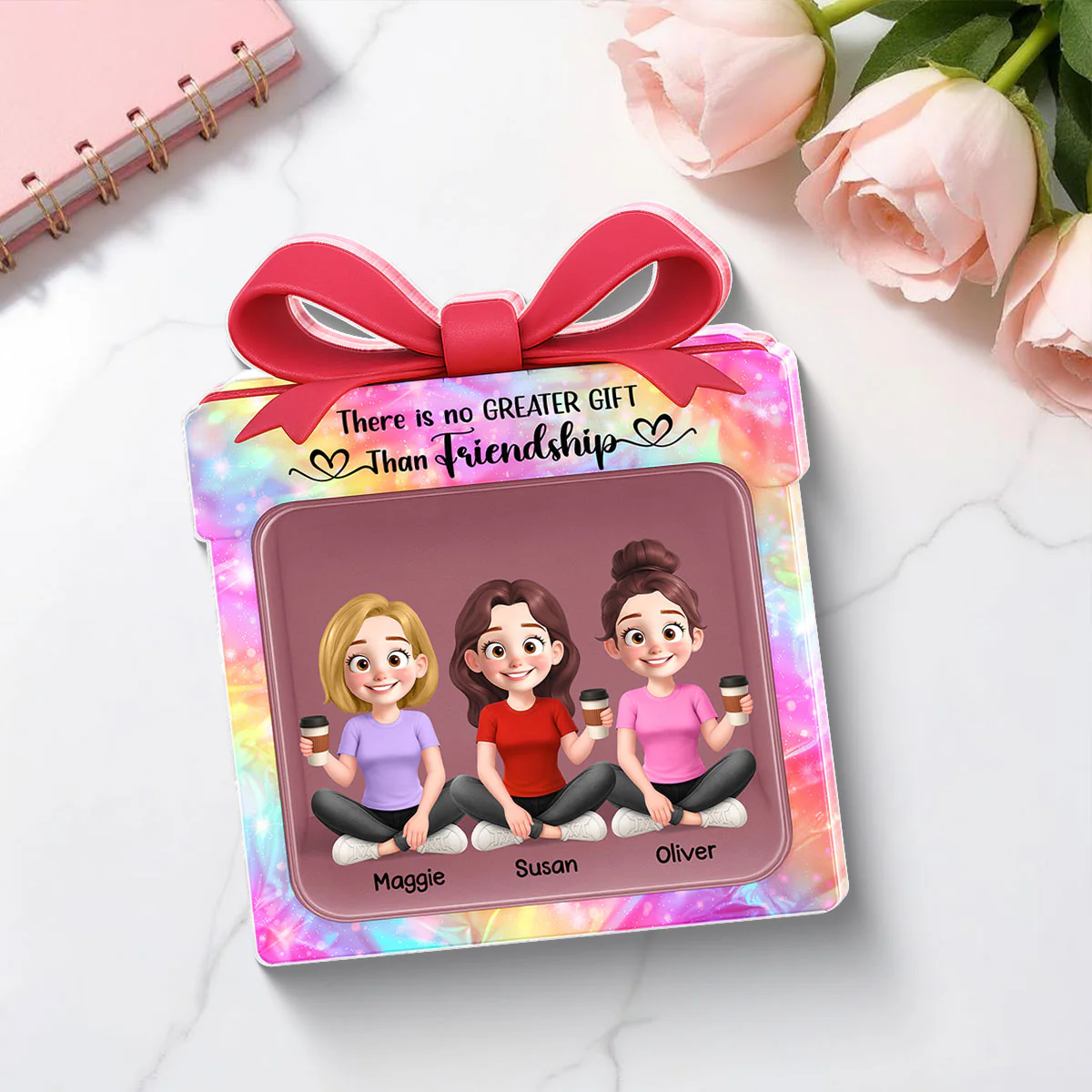 Besties Sisters Inside Gift Box 3D Effect Personalized Acrylic Block - Image 6