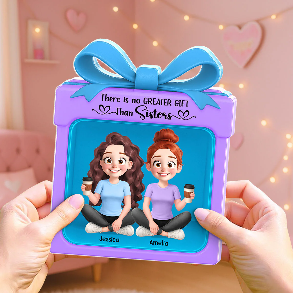 Besties Sisters Inside Gift Box 3D Effect Personalized Acrylic Block - Image 7