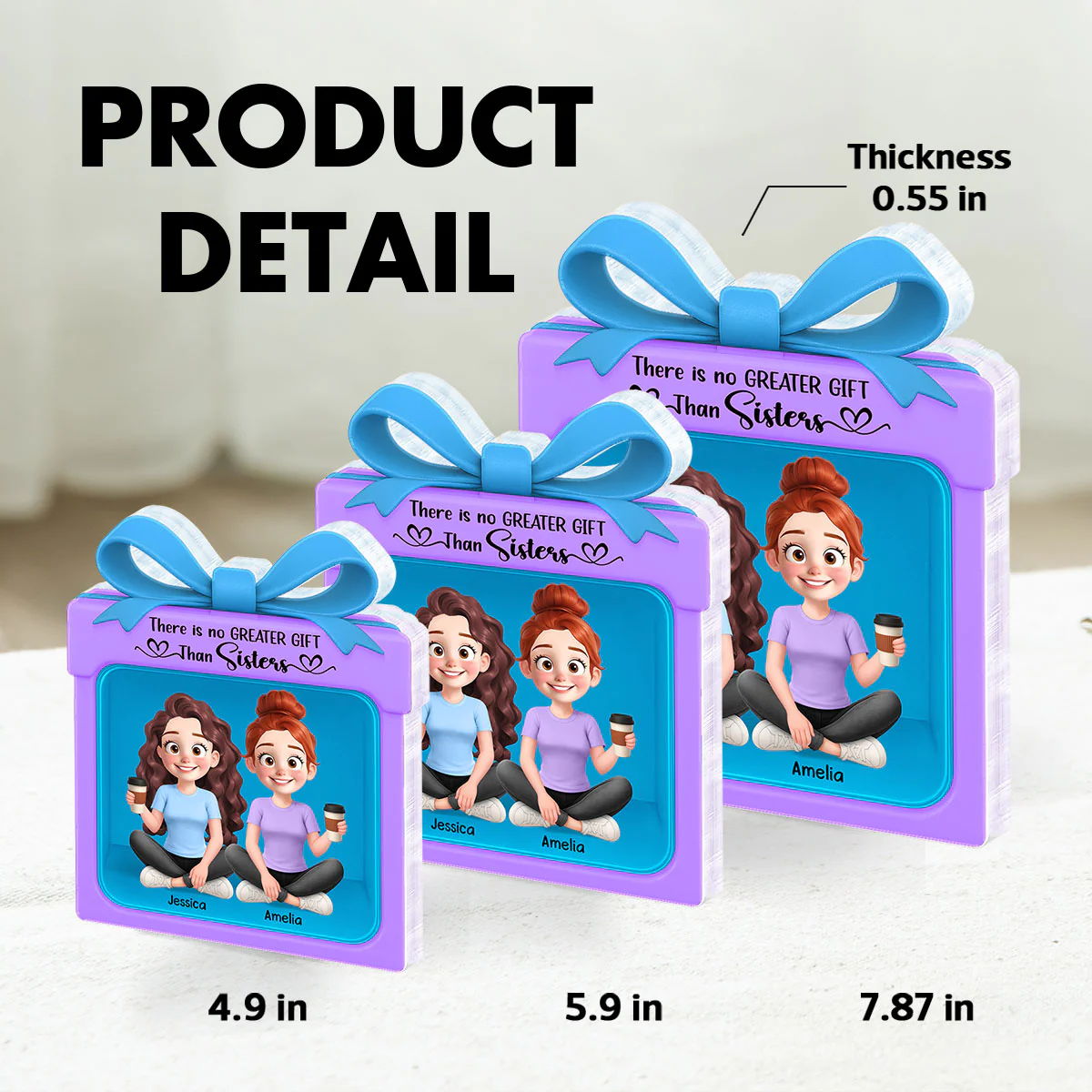 Besties Sisters Inside Gift Box 3D Effect Personalized Acrylic Block - Image 8