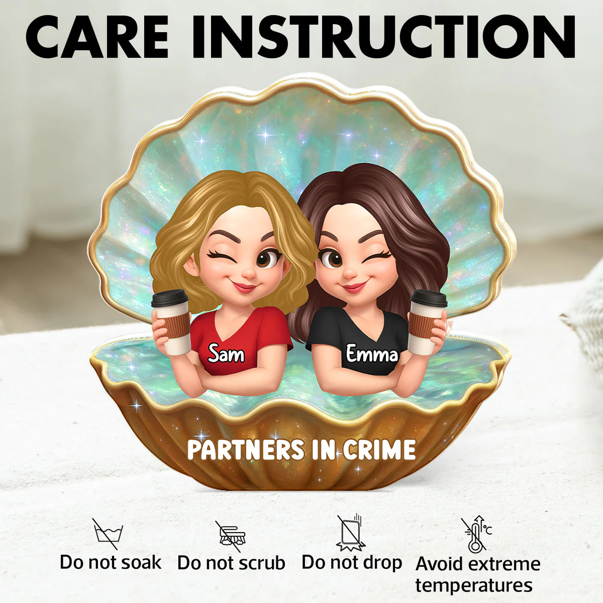 Besties Sisters Inside Seashell Pearl Personalized Acrylic Block - Image 11