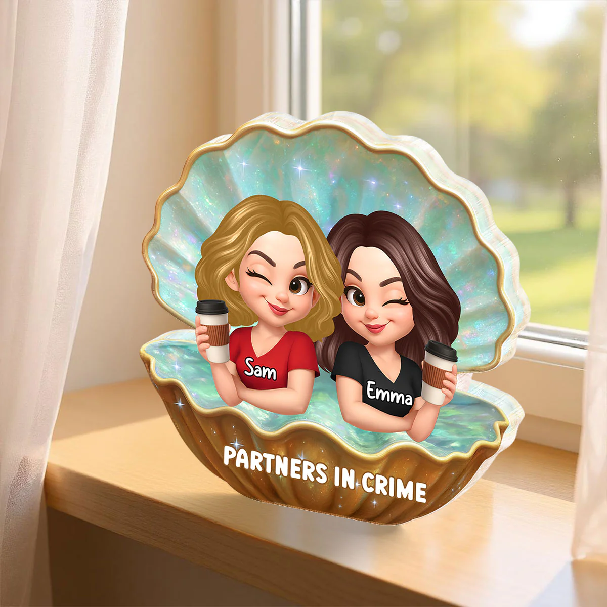 Besties Sisters Inside Seashell Pearl Personalized Acrylic Block - Image 6