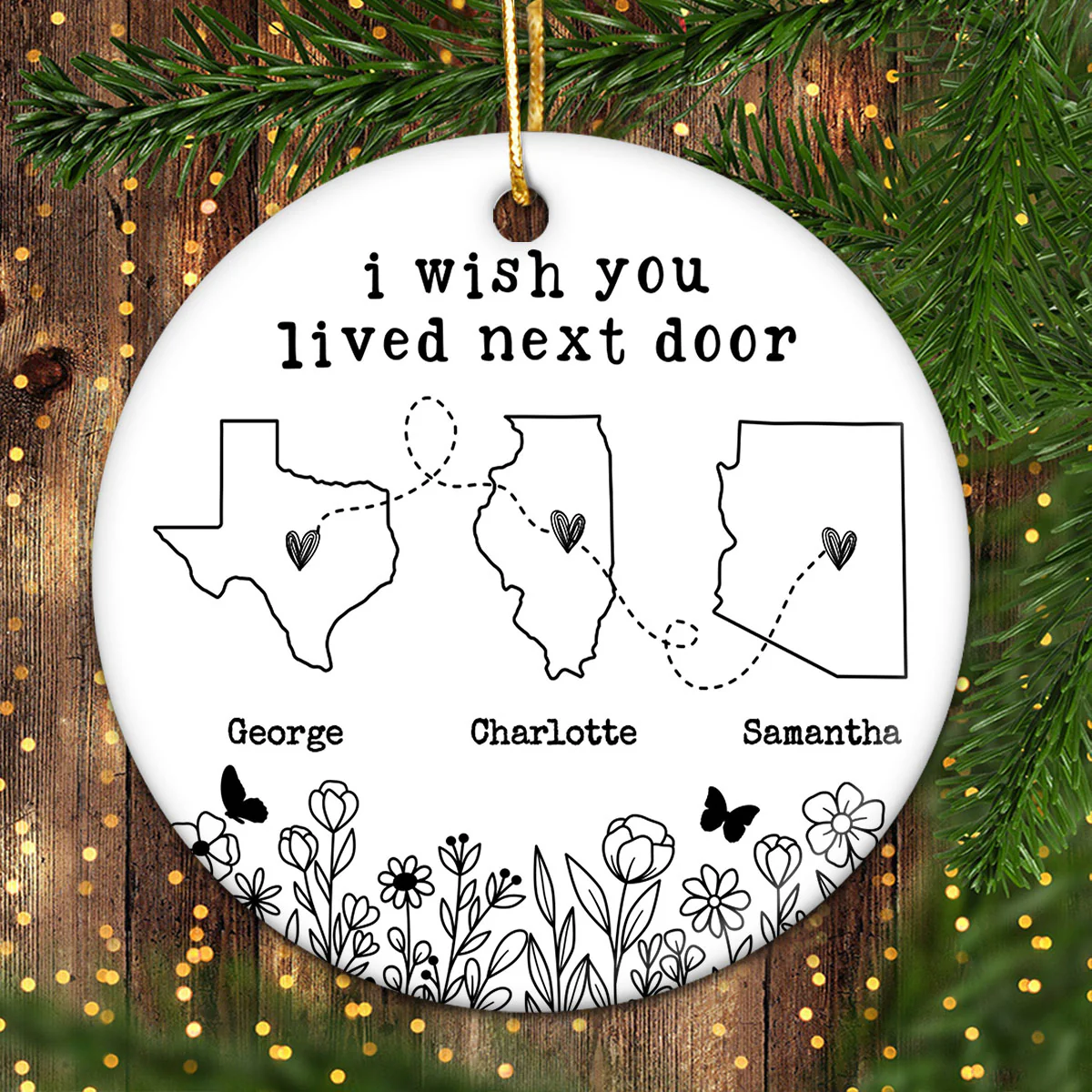 Besties Sisters Long Distance Wildflowers Personalized Circle Ornament, Togetherness Gift - Image 2