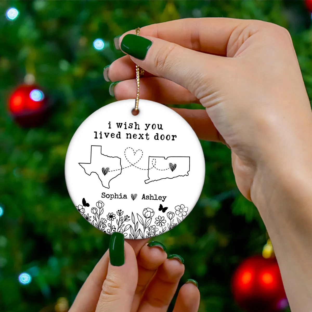 Besties Sisters Long Distance Wildflowers Personalized Circle Ornament, Togetherness Gift - Image 5