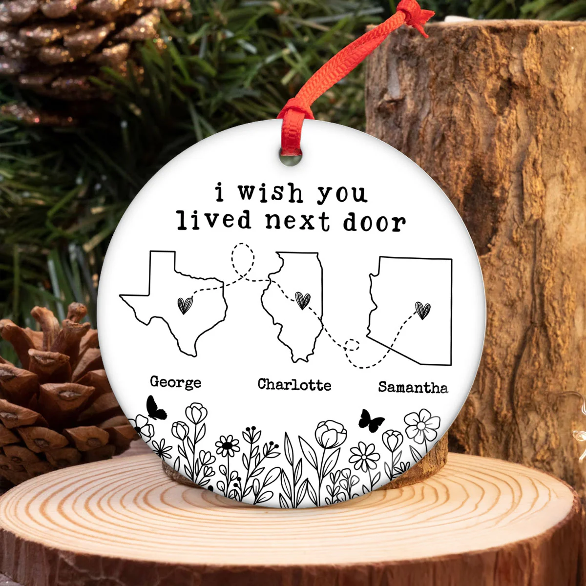 Besties Sisters Long Distance Wildflowers Personalized Circle Ornament, Togetherness Gift - Image 6