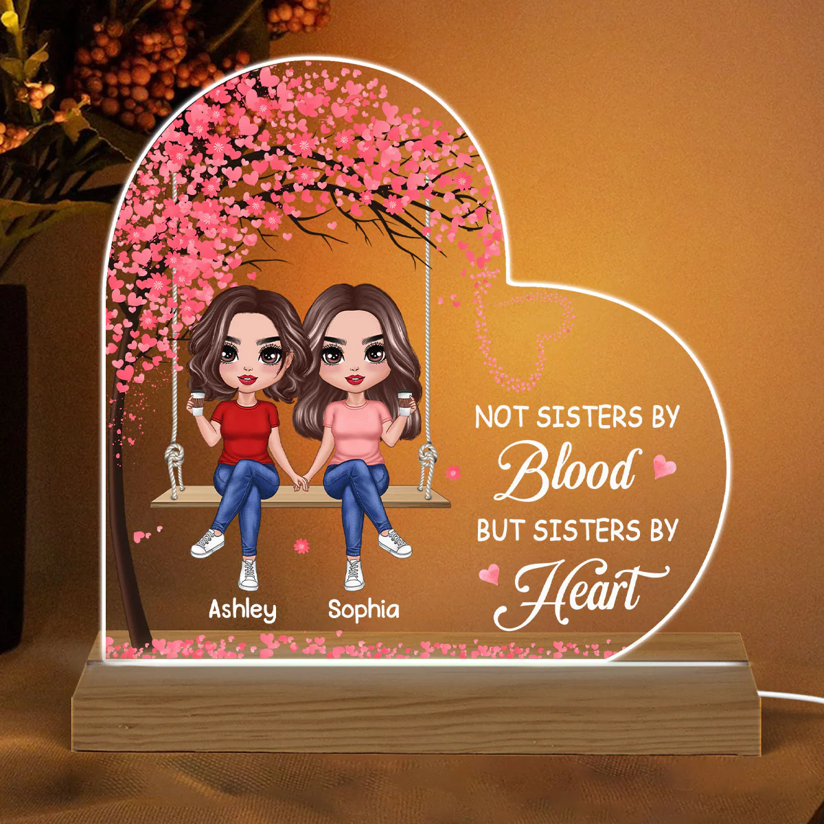 Besties Sisters On Swing Personalized Acrylic Custom Shape LED Night Light - Image 2