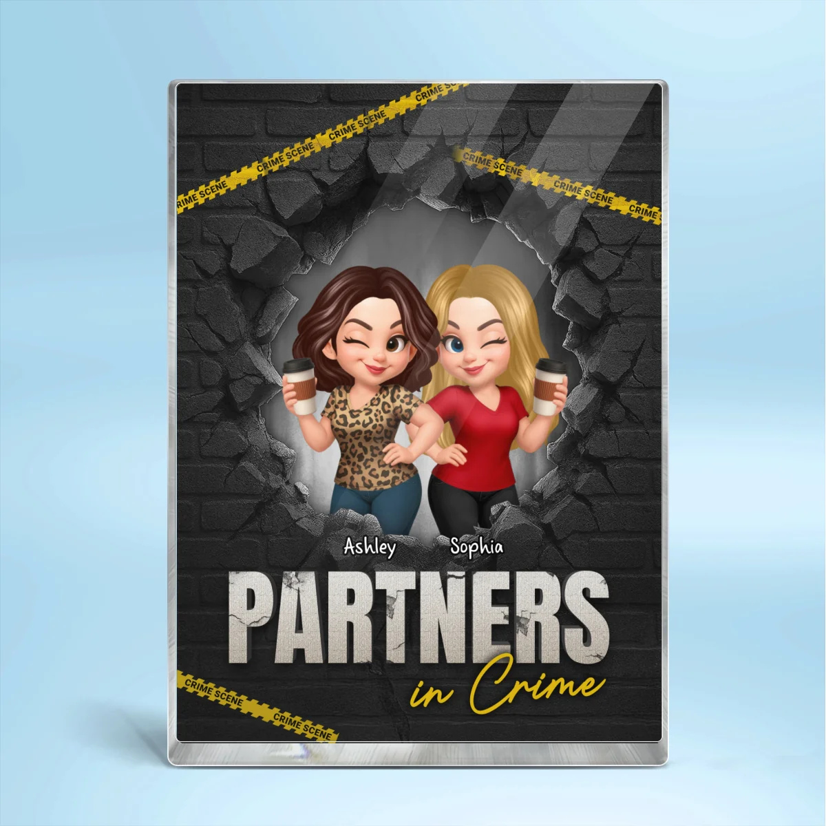 Besties Sisters Partners In Crime 3D Effect Break Through Wall Personalized Acrylic Block - Image 10
