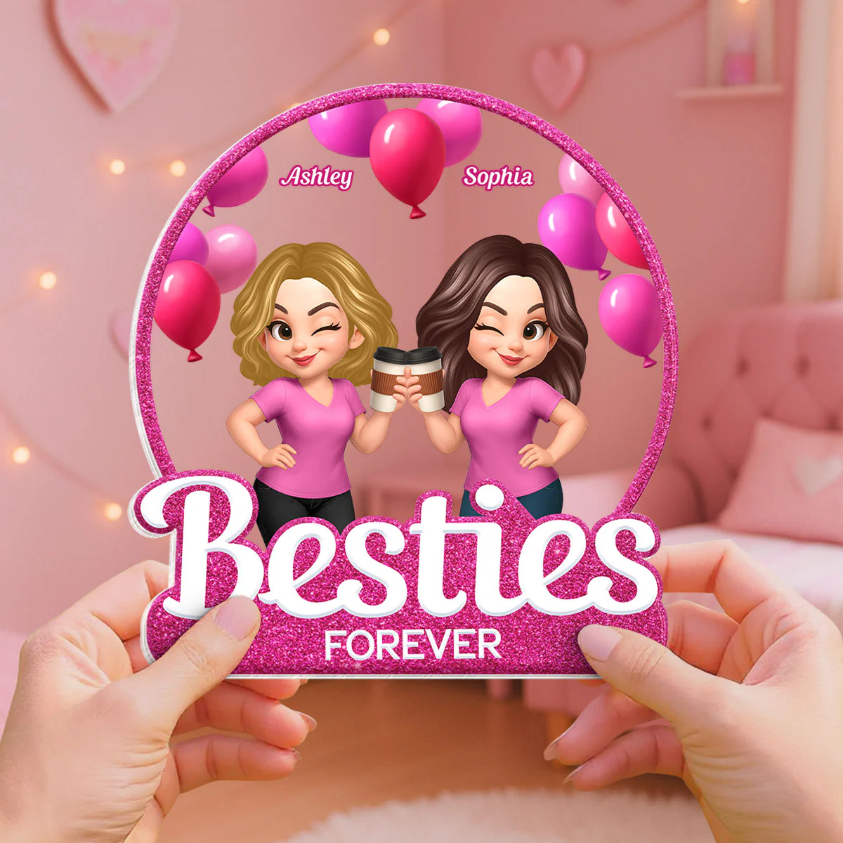 Besties Sisters Partners In Crime Pink Balloons Personalized Acrylic Block - Image 6