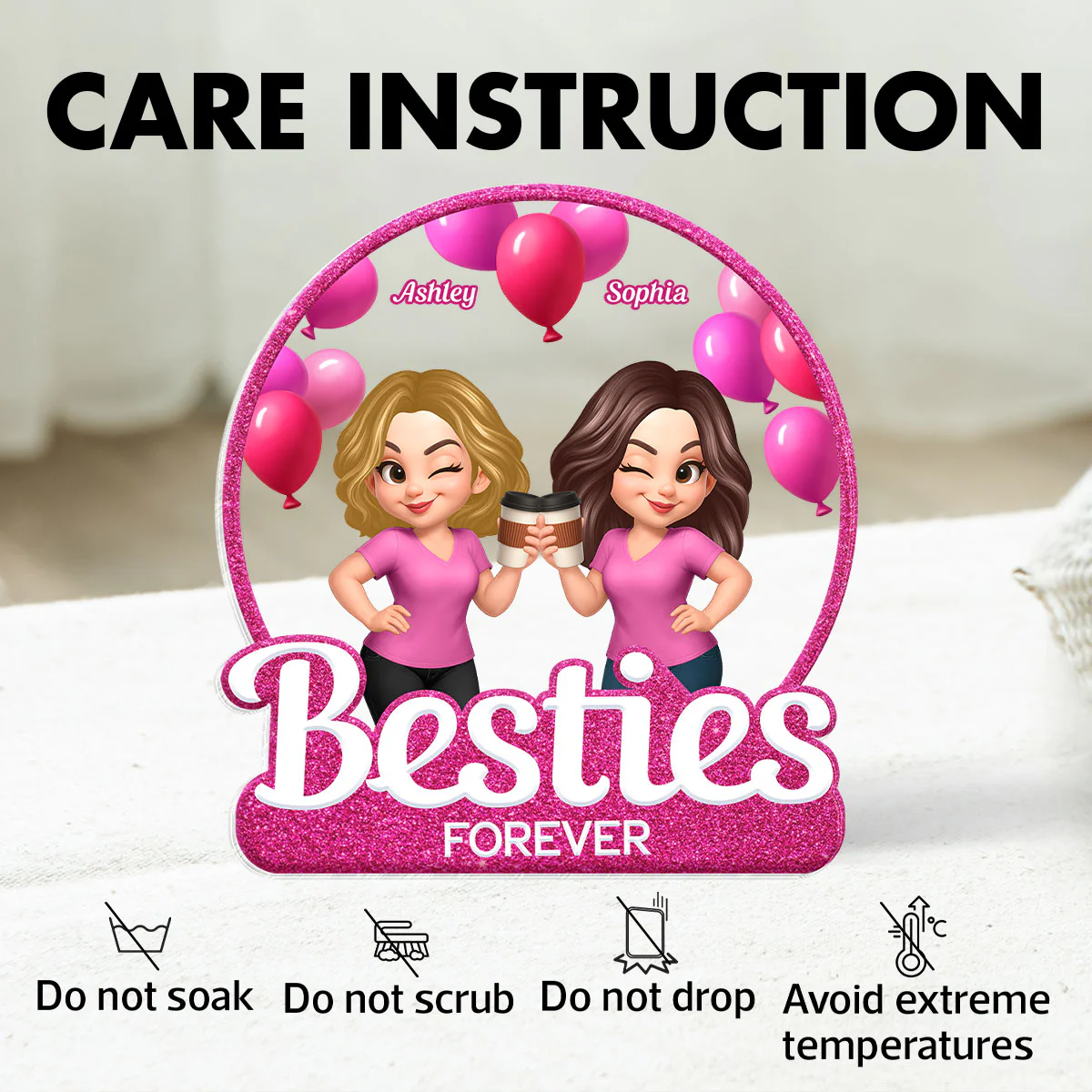Besties Sisters Partners In Crime Pink Balloons Personalized Acrylic Block - Image 8
