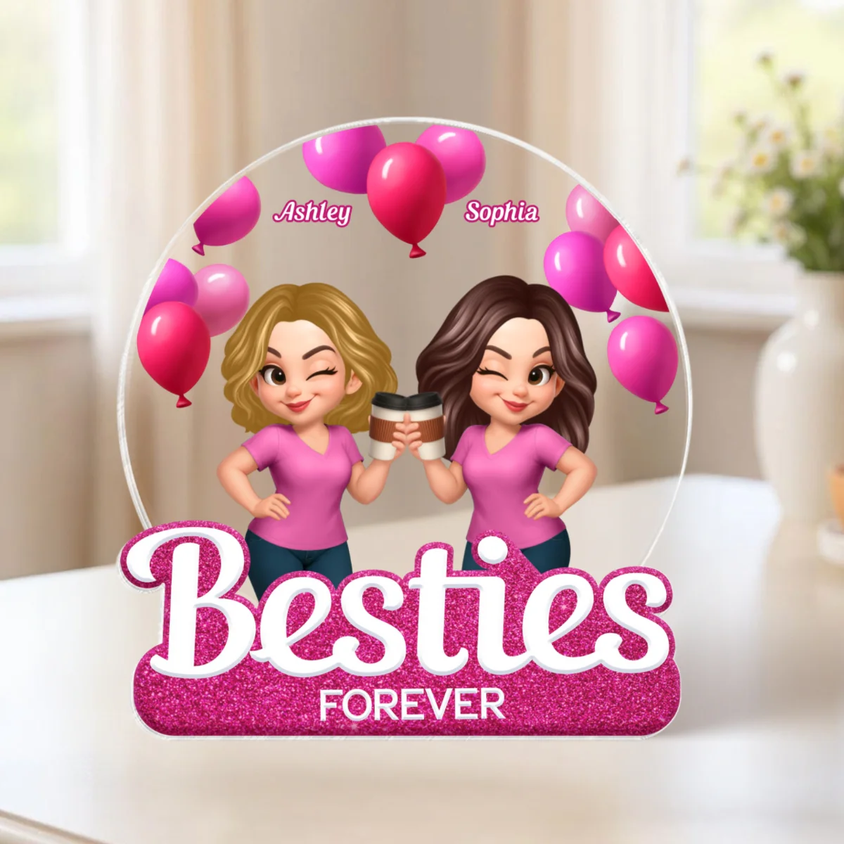 Besties Sisters Partners In Crime Pink Balloons Personalized Acrylic Block - Image 9