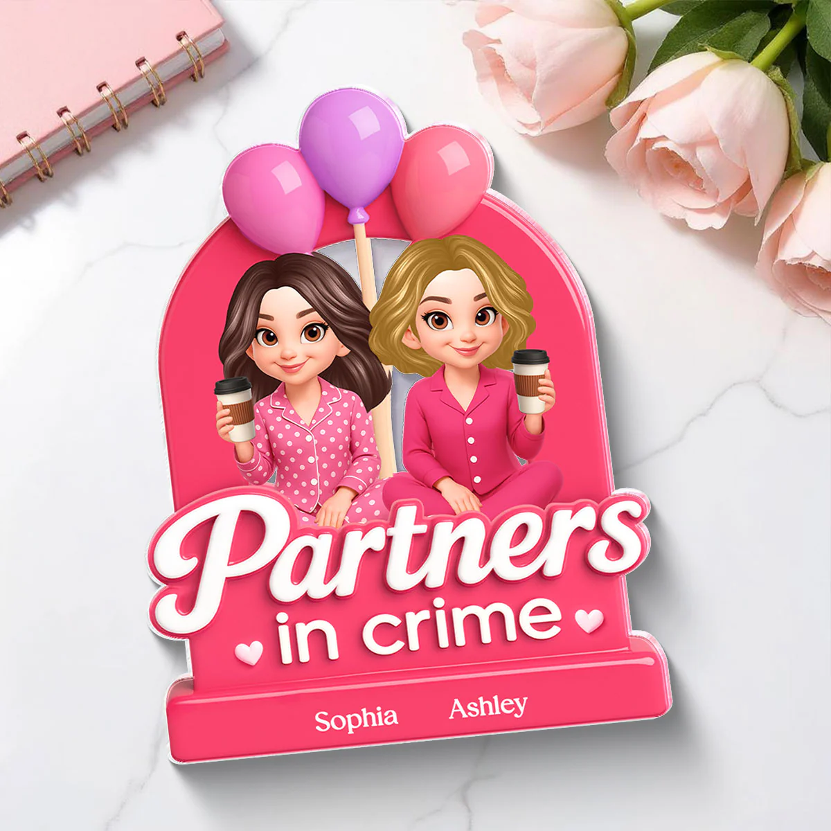 Besties Sisters Pink Party 3D Effect Personalized Acrylic Block - Image 4