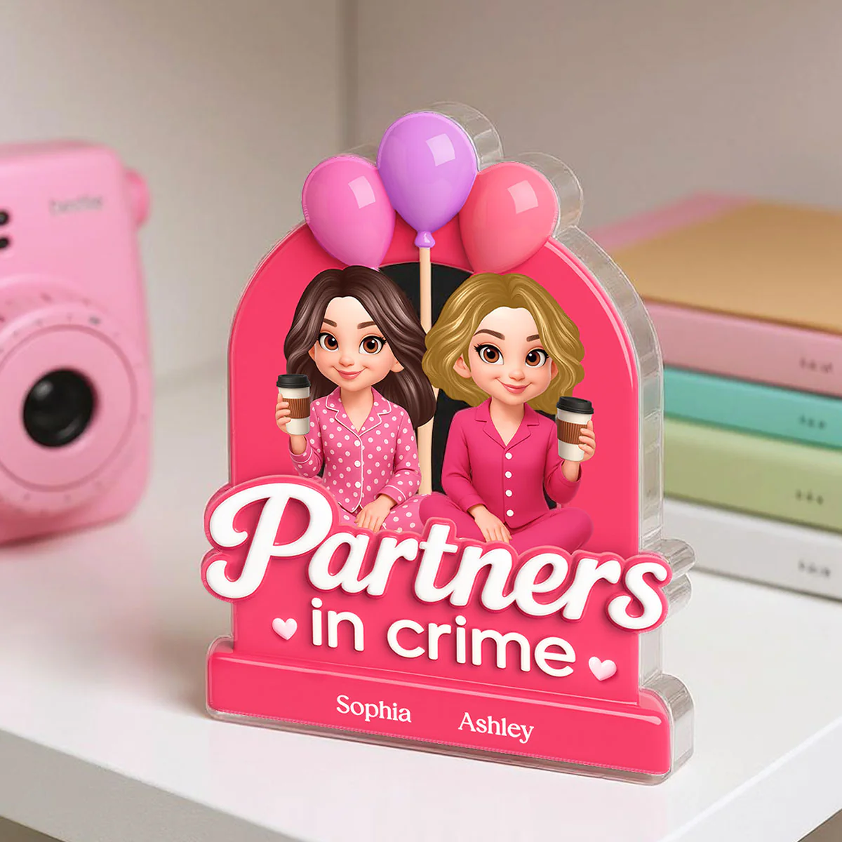 Besties Sisters Pink Party 3D Effect Personalized Acrylic Block - Image 5