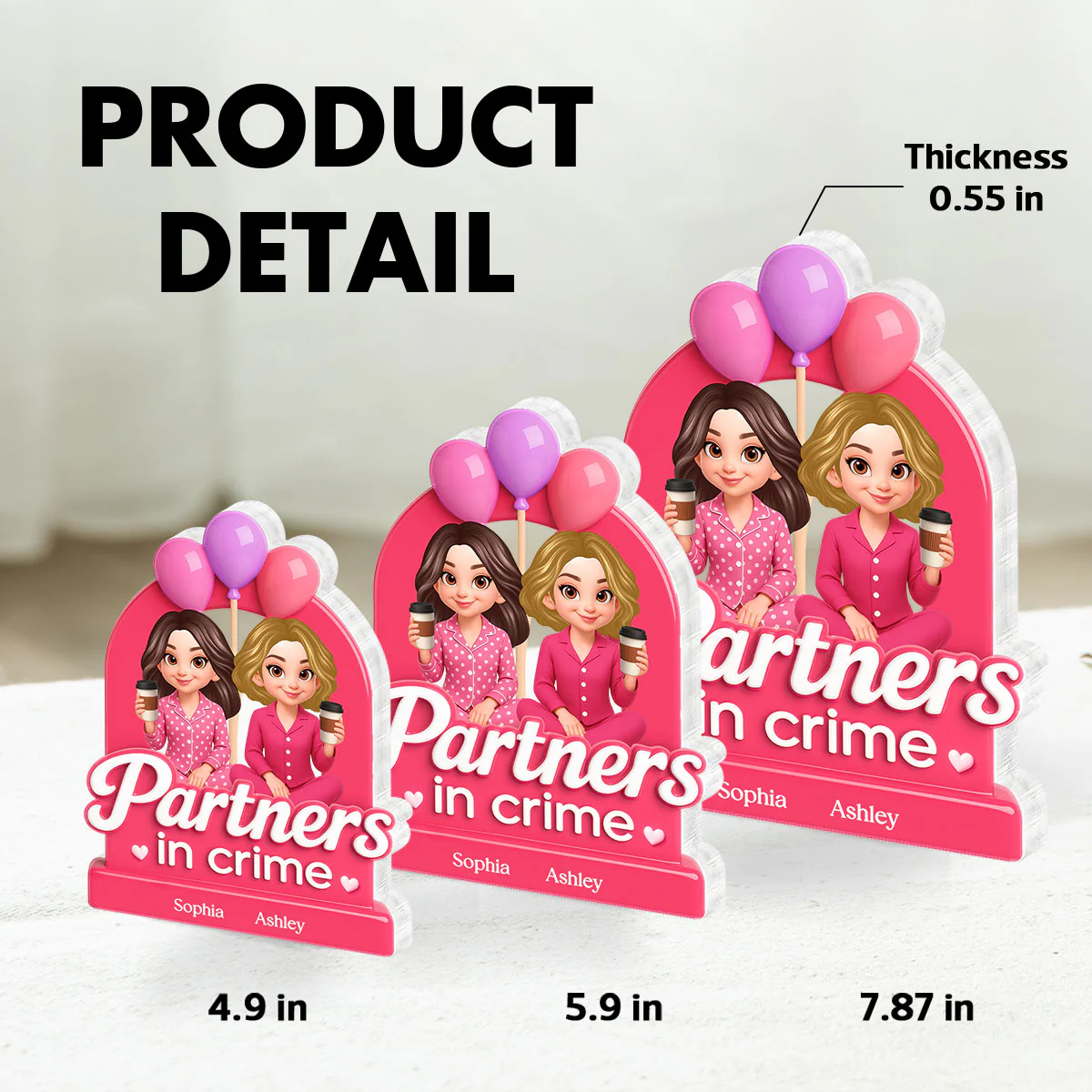 Besties Sisters Pink Party 3D Effect Personalized Acrylic Block - Image 7