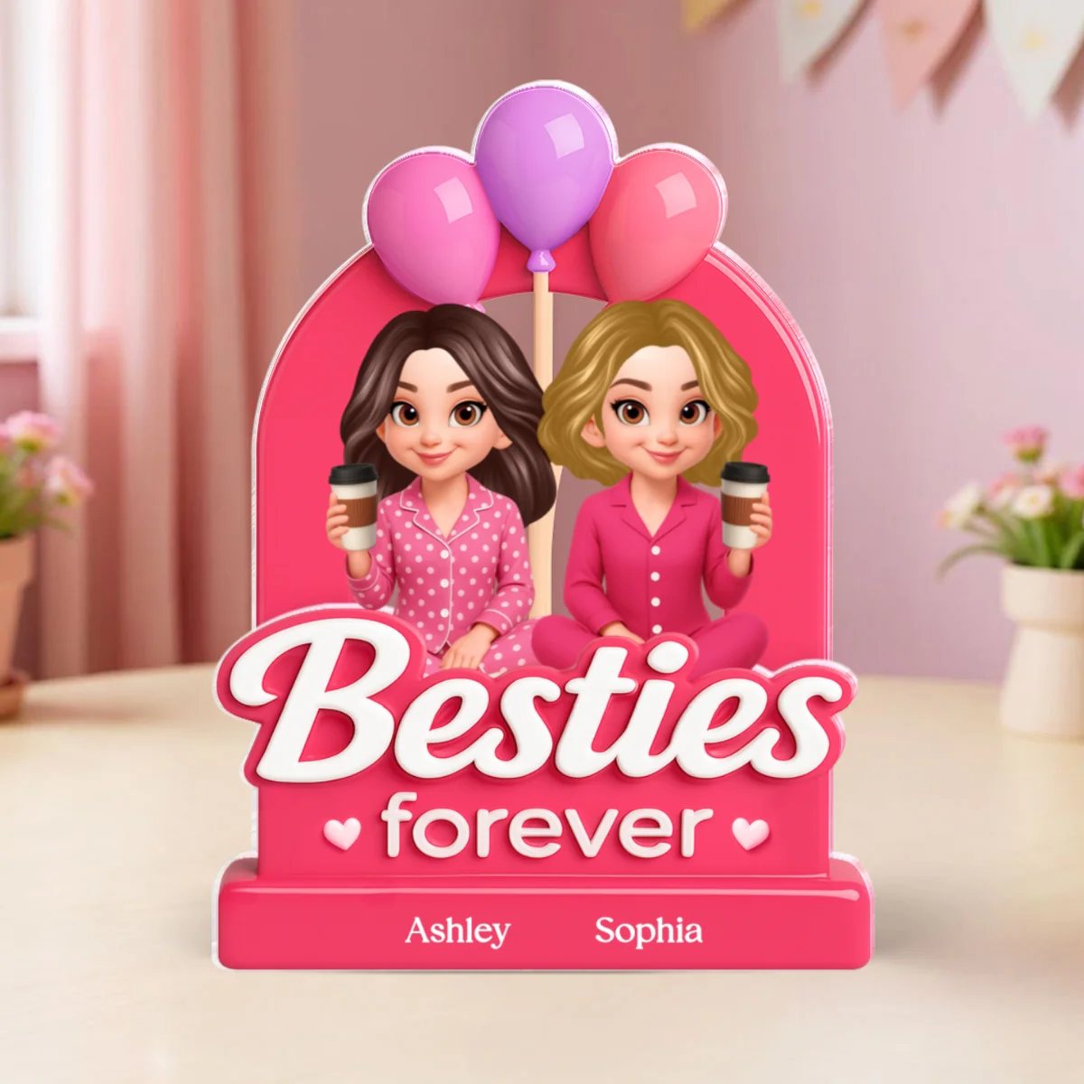 Besties Sisters Pink Party 3D Effect Personalized Acrylic Block - Image 9