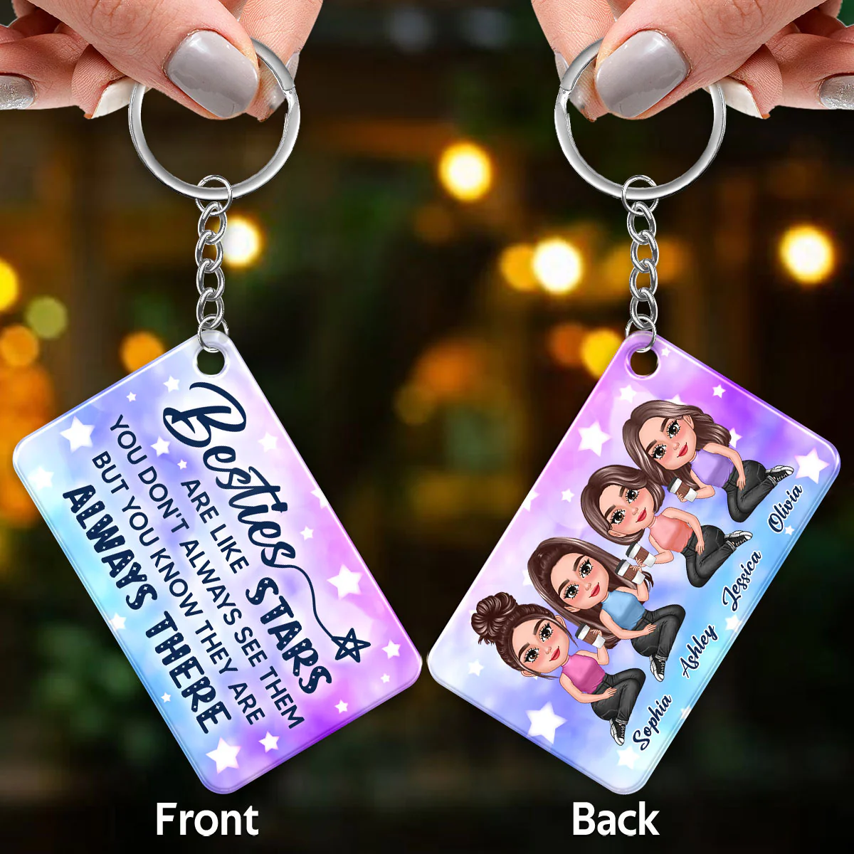 Besties Sisters Pretty Doll Like Stars Galaxy Background Personalized Acrylic Keychain - Image 3
