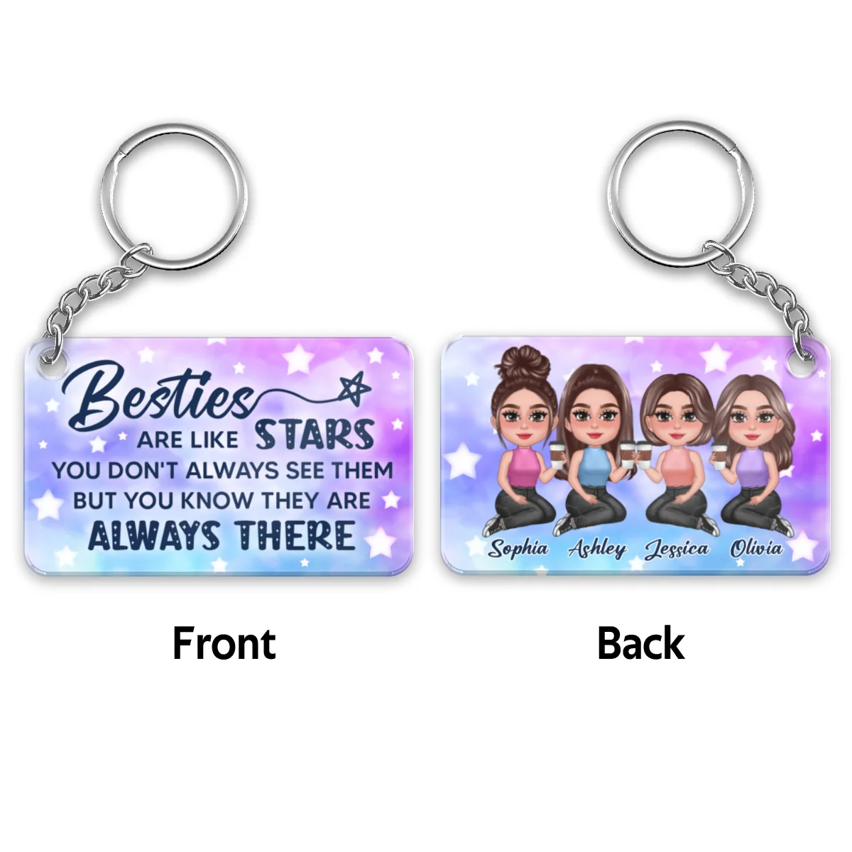 Besties Sisters Pretty Doll Like Stars Galaxy Background Personalized Acrylic Keychain - Image 4