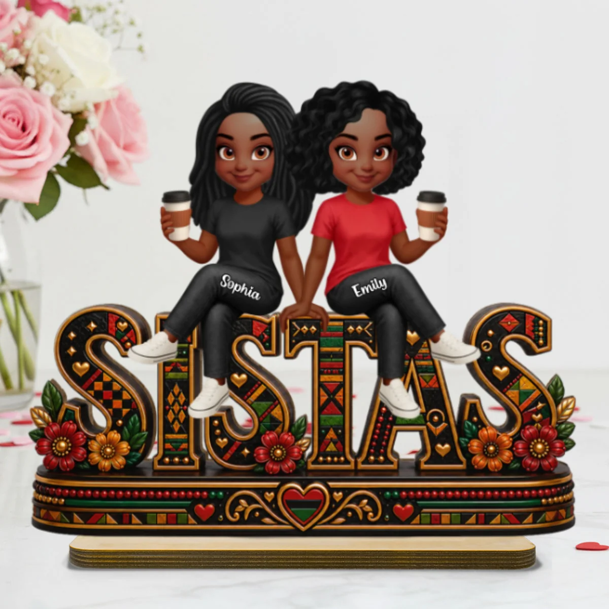 Tribal Patterned Besties Sisters Sistas Forever - Personalized 2-Layered Wooden Plaque - Birthday Gift, International Day of Friendship Gift For Best Friends - Image 10