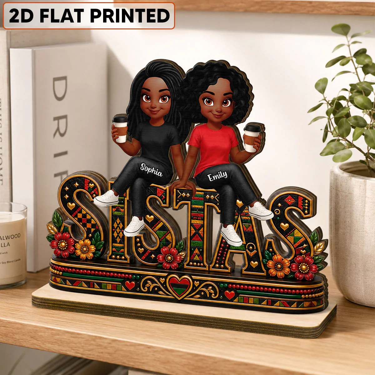 Tribal Patterned Besties Sisters Sistas Forever - Personalized 2-Layered Wooden Plaque - Birthday Gift, International Day of Friendship Gift For Best Friends - Image 2