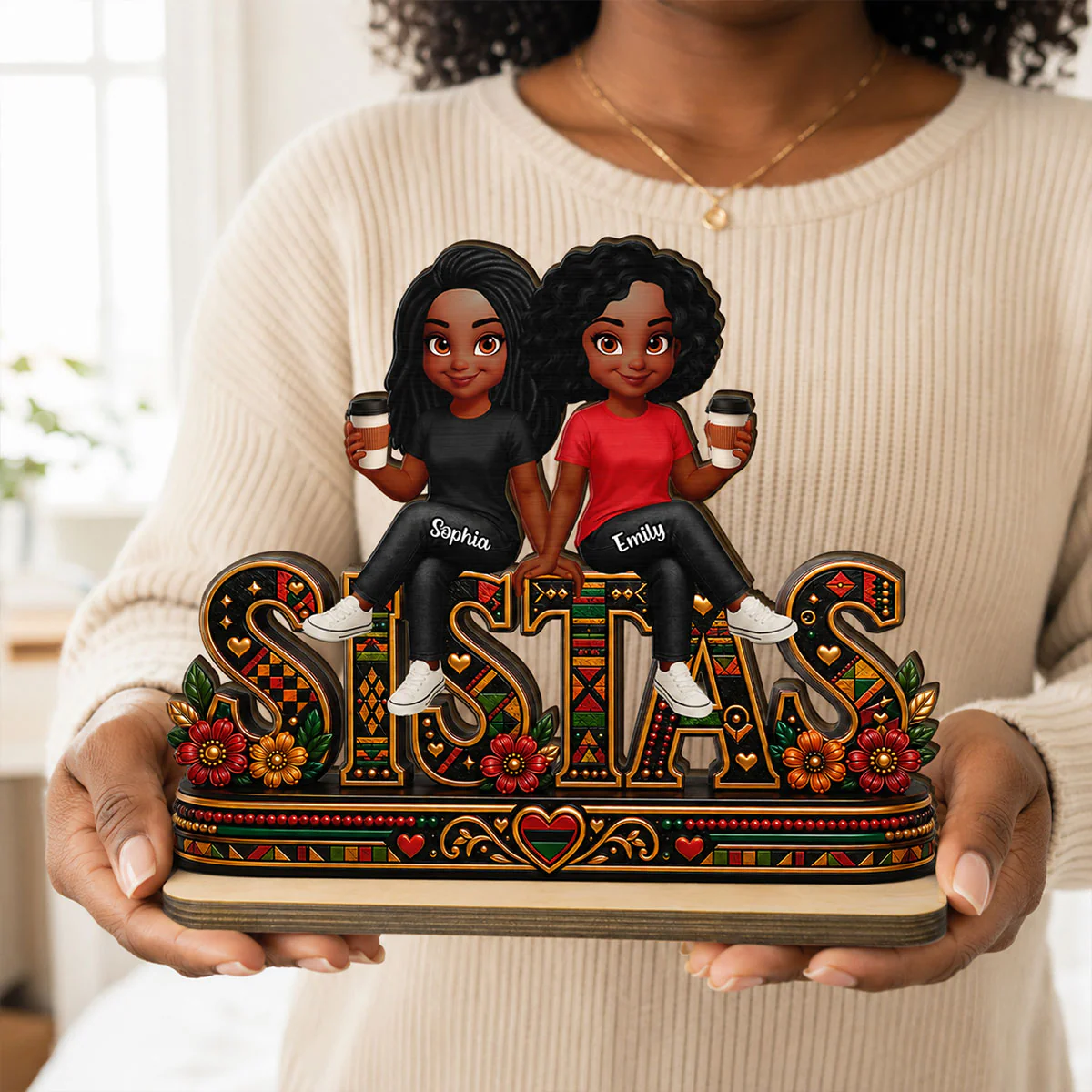 Tribal Patterned Besties Sisters Sistas Forever - Personalized 2-Layered Wooden Plaque - Birthday Gift, International Day of Friendship Gift For Best Friends - Image 7