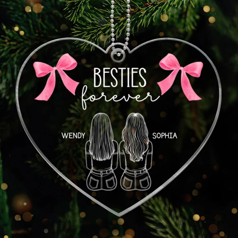 Besties Sisters Sitting Back View Outline Christmas Coquette Personalized Acrylic Ornament - Image 8