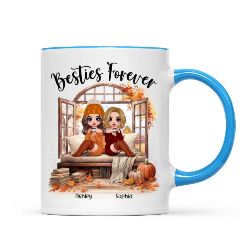 Besties Sisters Sitting Fall Season Window Personalized Mug - Image 8
