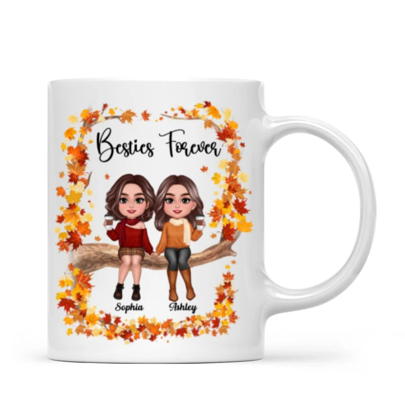 Besties Sisters Sitting On Fall Season Branch Personalized Mug - Image 4