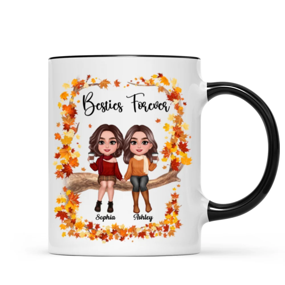 Besties Sisters Sitting On Fall Season Branch Personalized Mug - Image 5