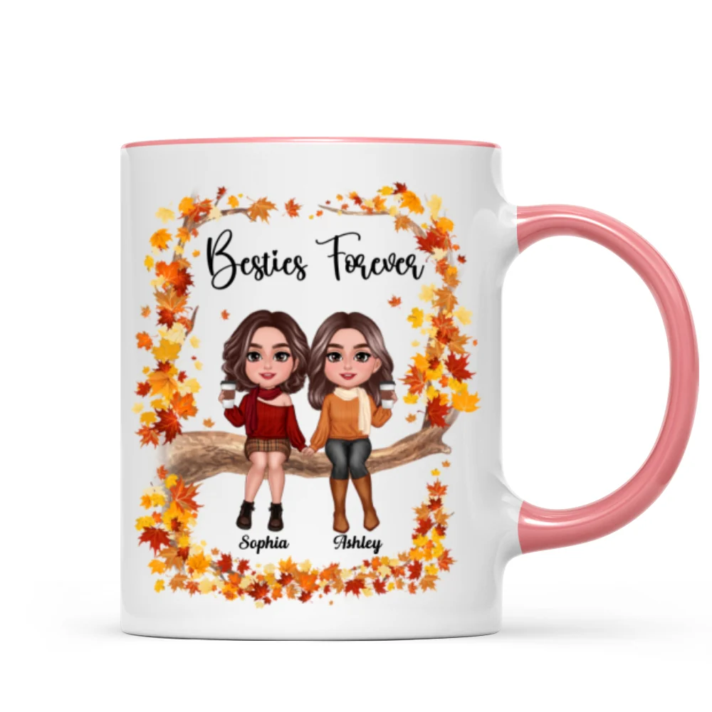 Besties Sisters Sitting On Fall Season Branch Personalized Mug - Image 9