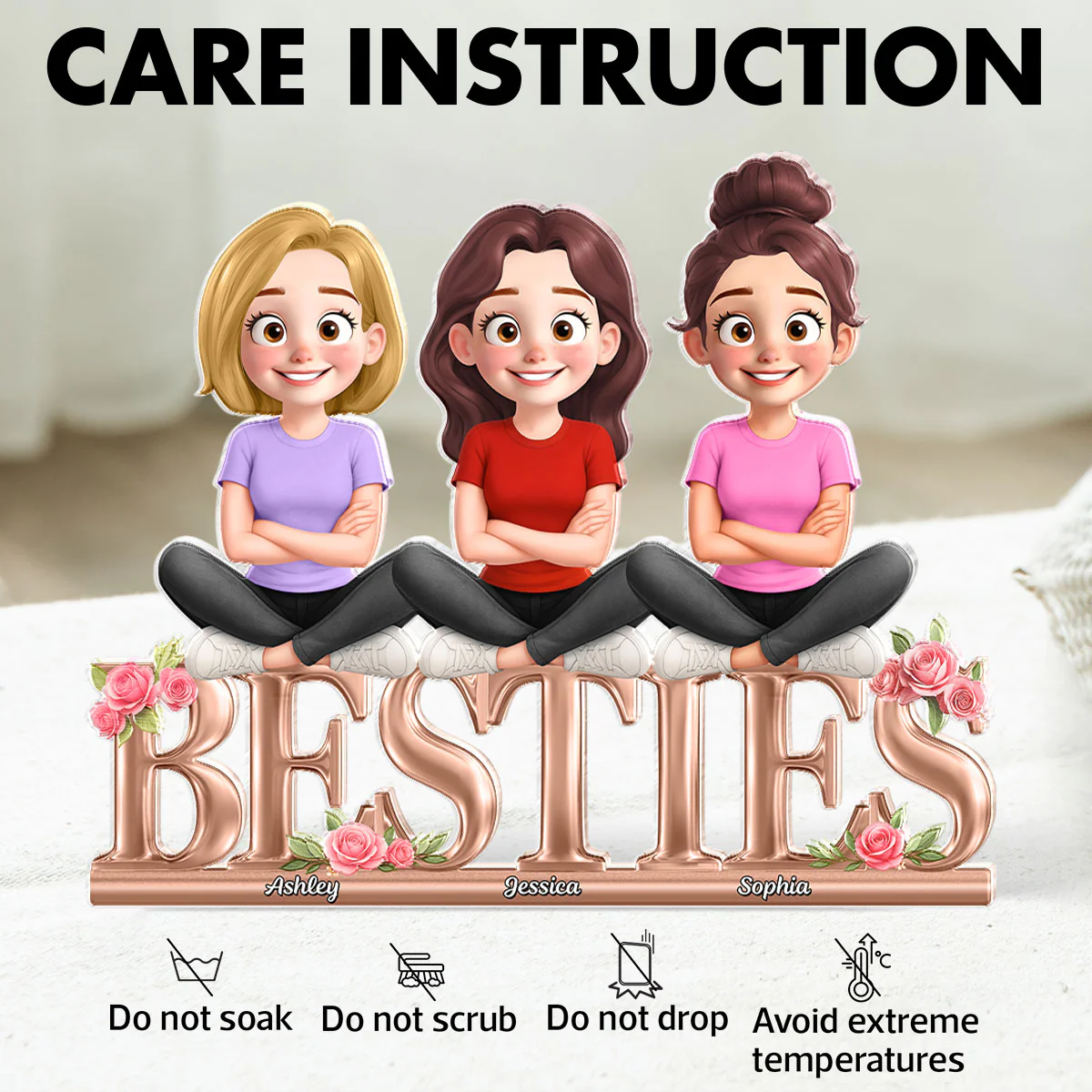 Besties Sisters Sitting On Text 3D Effect Personalized Acrylic Block Plaque - Image 8