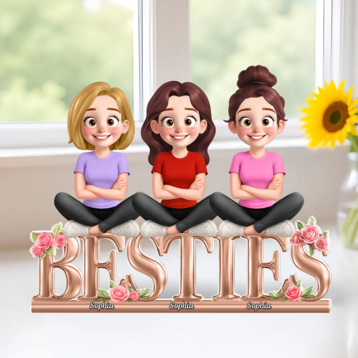 Besties Sisters Sitting On Text 3D Effect Personalized Acrylic Block Plaque - Image 9