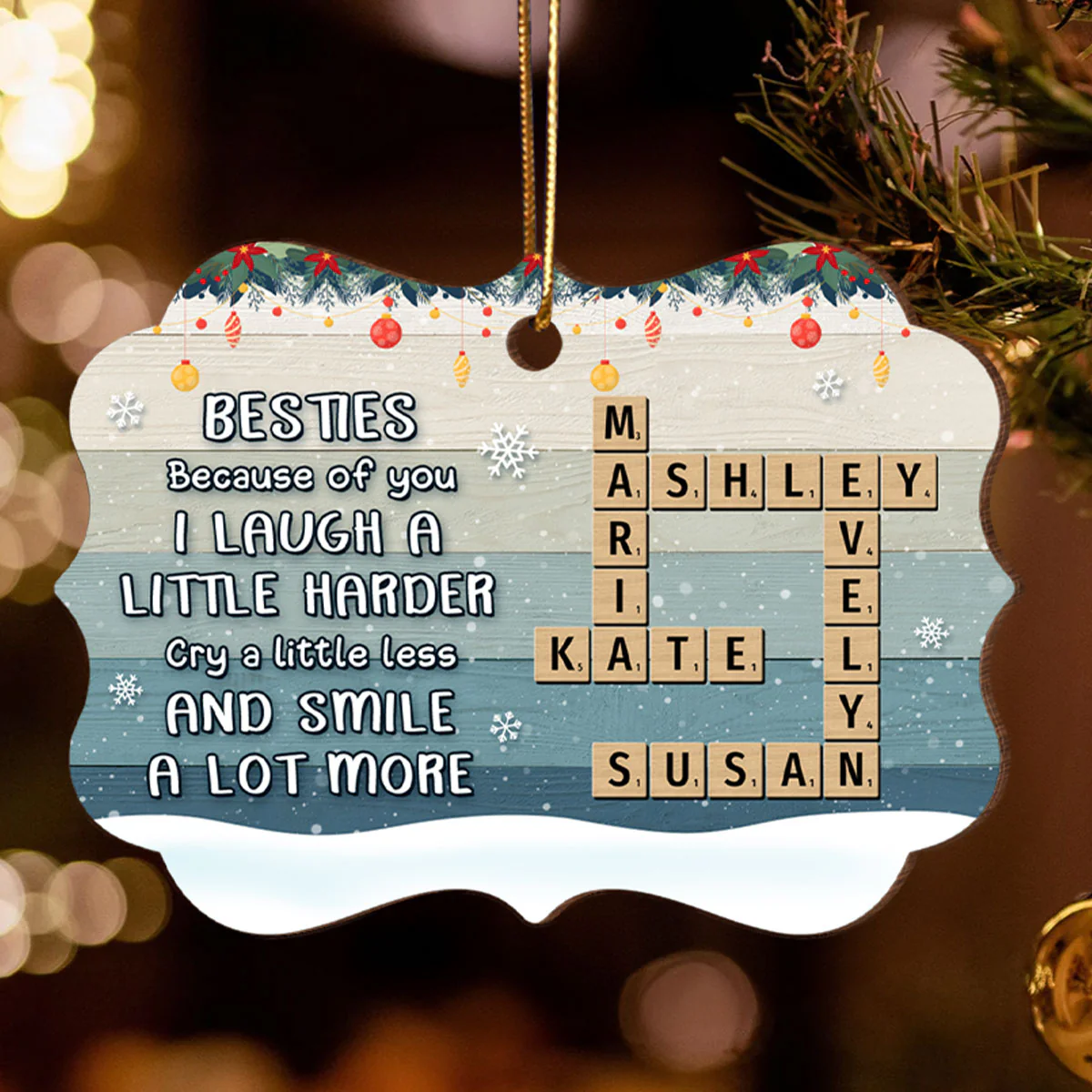 Besties Sisters Smile A Lot More Crossword Puzzle Art Personalized Wooden Ornament, Christmas Gift for Best Friends, Sisters - Image 2