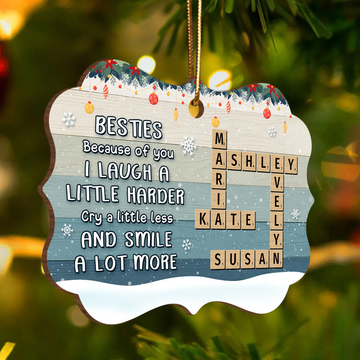 Besties Sisters Smile A Lot More Crossword Puzzle Art Personalized Wooden Ornament, Christmas Gift for Best Friends, Sisters - Image 3