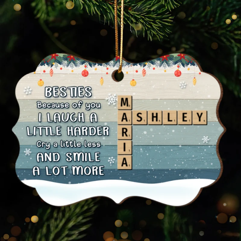Besties Sisters Smile A Lot More Crossword Puzzle Art Personalized Wooden Ornament, Christmas Gift for Best Friends, Sisters - Image 7